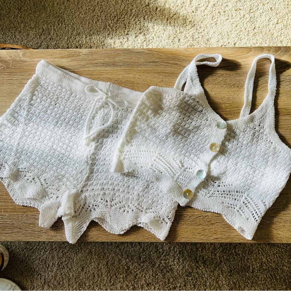 White Crochet Crop Top & Short Set
